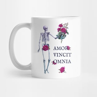 Amor Vincit Omnia skeleton and roses white Mug